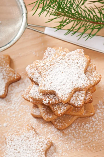 Galletas caseras de Navidad salpicadas de azúcar en polvo —  Fotos de Stock
