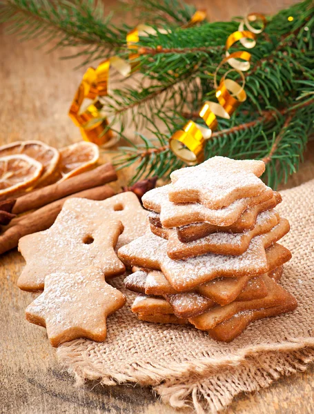 Homemade Christmas cookies sprinkled with powdered sugar — Stock Photo, Image