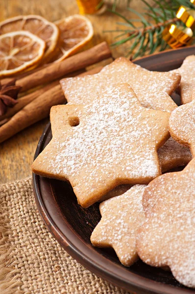 Homemade Christmas cookies sprinkled with powdered sugar — Stock Photo, Image