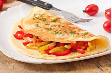 kavrulmuş peppers ile omlet