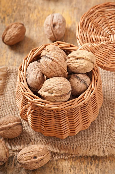 Basket full of walnuts — Stock Photo, Image