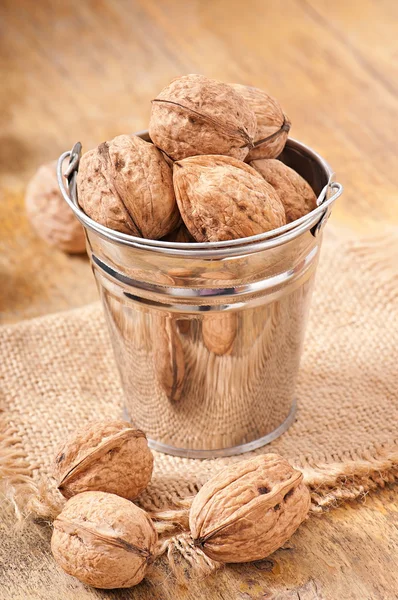 Bucket with walnuts — Stock Photo, Image