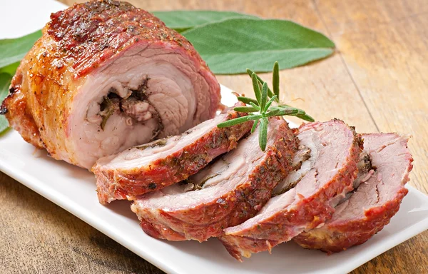 Veal roll filled with minced beef meat and herbs — Stock Photo, Image