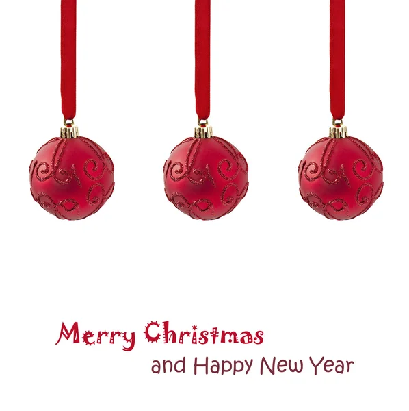 Close up of christmas red ball hanging on white background — Stock Photo, Image