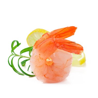 Beyaz olarak karides taze limon ve biberiye kuyruk