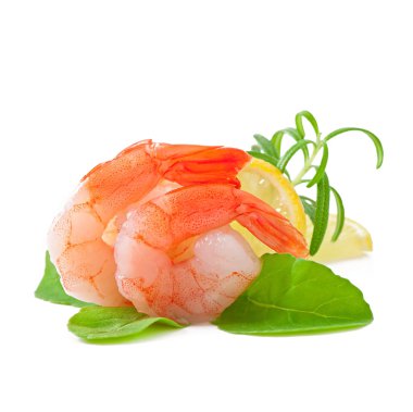 Beyaz olarak karides taze limon ve biberiye kuyruk