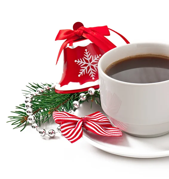 Kopje espresso koffie en Kerstmis decoratie — Stockfoto