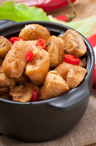 Sauteed chicken with mushrooms — Stock Photo, Image