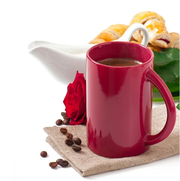 Breakfast with coffee and croissants — Stock Photo, Image