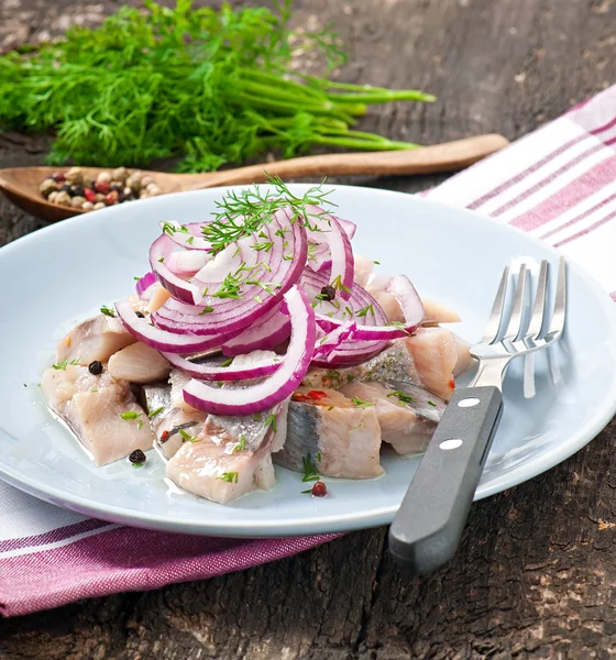 Herring salad with onion — Stockfoto