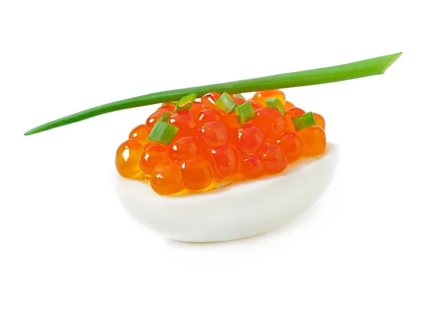 Red caviar canape with egg — Stock Photo, Image