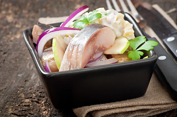 Ensalada de arenque con cebolla y manzana — Foto de Stock