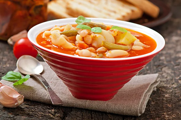 Minestrone, italian vegetable soup with pasta — Stock Image Minestrone, italian vegetable soup with pasta Royalty Free Stock Photos