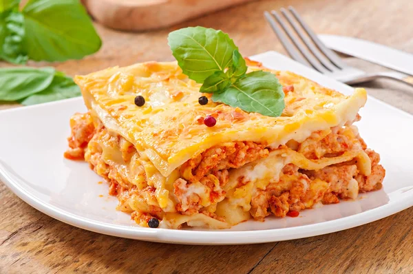 고전적인 라자 냐 bolognese 소스와 함께 — 스톡 사진