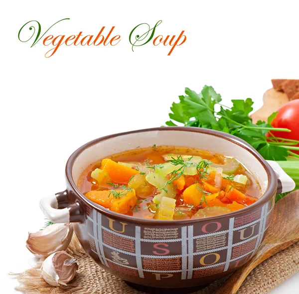 Vegetable soup isolated on white background — Stock Photo, Image