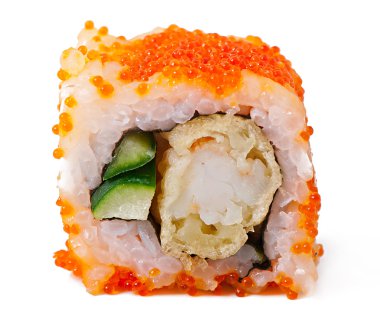 suşi rulo ile beyaz zemin üzerine izole karides tempura