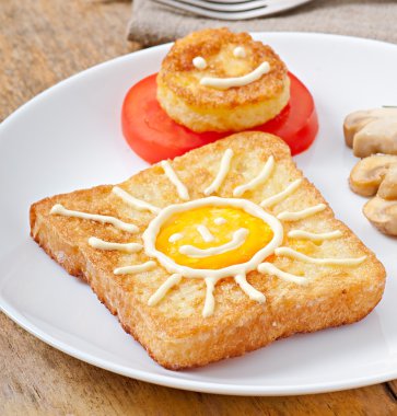 Jolly egg sandwich with mushrooms and tomatoes clipart