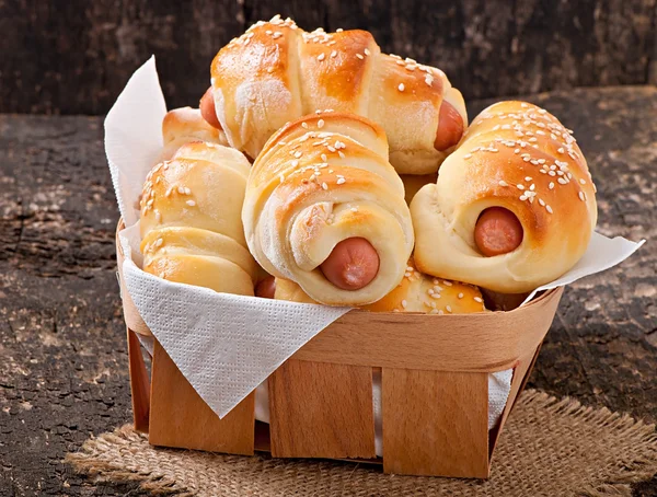 Sausages in dough — Stock Photo, Image