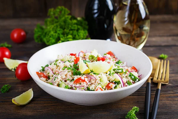 Insalata Tabbouleh Piatto Tradizionale Mediorientale Arabo Insalata Vegetariana Levantina Con — Foto Stock