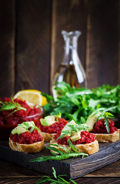 Comida Vegetariana Alimentación Saludable Sandwiches Con Paté Remolacha —  Fotos de Stock