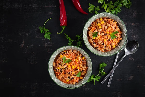 Chili Con Carne Bowl Традиционное Блюдо Мексиканской Кухни — стоковое фото