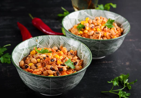 Chili Con Carne Bowl Традиционное Блюдо Мексиканской Кухни — стоковое фото