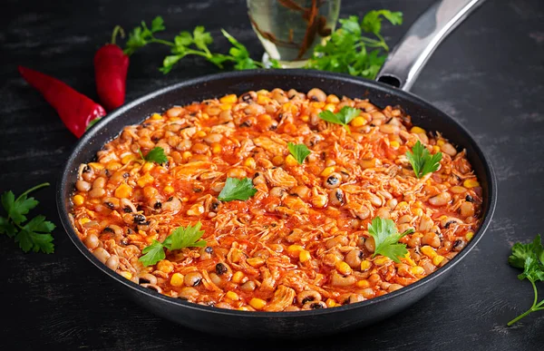 Chili Con Carne Bowl Традиционное Блюдо Мексиканской Кухни — стоковое фото