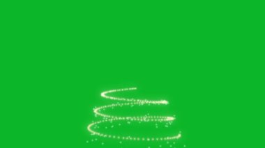 Animated Christmas tree with falling snowflakes on green screen background and copyspace, space for text. Christmas tree made of gold animated particles.