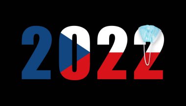 Çek Cumhuriyeti bayrağı 2022 sayısının arka planına karşı covid maskeli