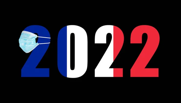 Флаг Франции Фоне Цифр 2022 Маске Ковида — стоковое фото