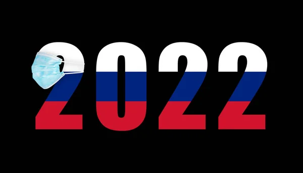 Flag Russia Background Numbers 2022 Mask Covid — Stock Photo, Image