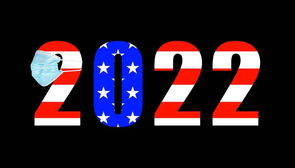 Flag Usa Background Numbers 2022 Mask Covid — Stock Photo, Image