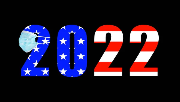 Флаг Сша Фоне Цифр 2022 Маске Ковида — стоковое фото