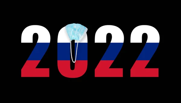 Bandeira Rússia Contra Fundo Dos Números 2022 Máscara Covid — Fotografia de Stock