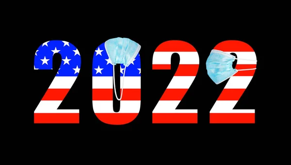 Flag Usa Background Numbers 2022 Mask Covid — Stock Photo, Image