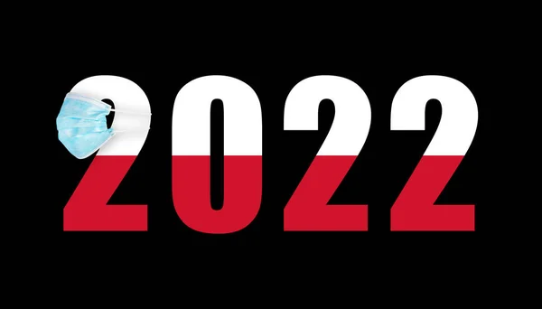 コヴィトからマスク中の数字2022の背景にポーランドの旗 — ストック写真