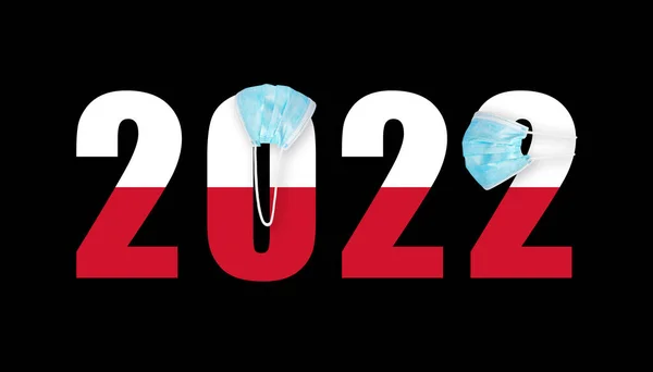 Σημαία Πολωνίας Φόντο Τους Αριθμούς 2022 Στη Μάσκα Από Covid — Φωτογραφία Αρχείου