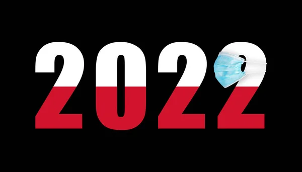 Vlag Van Polen Tegen Achtergrond Van Nummers 2022 Het Masker — Stockfoto