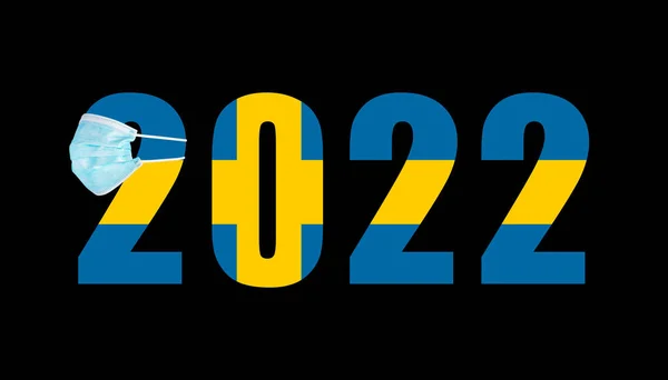 Flag Sweden Background Numbers 2022 Mask Covid — Stock Photo, Image