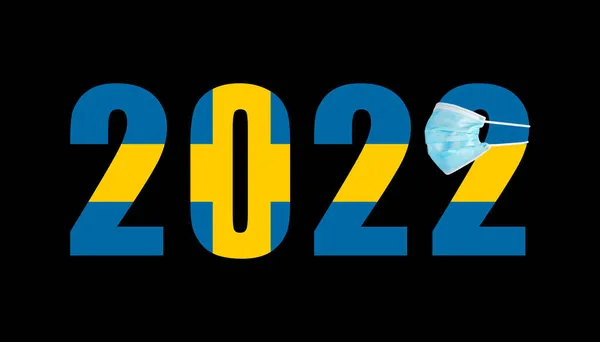 Σημαία Σουηδίας Φόντο Τους Αριθμούς 2022 Στη Μάσκα Από Covid — Φωτογραφία Αρχείου