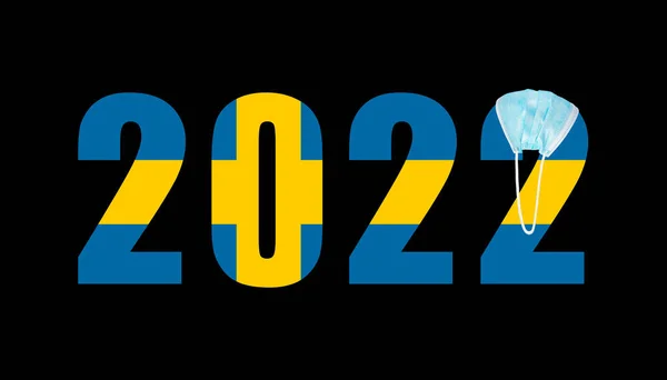 Σημαία Σουηδίας Φόντο Τους Αριθμούς 2022 Στη Μάσκα Από Covid — Φωτογραφία Αρχείου