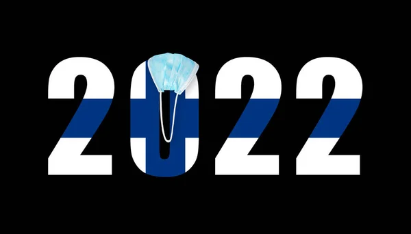 Bandeira Finlândia Contra Fundo Dos Números 2022 Máscara Covid — Fotografia de Stock