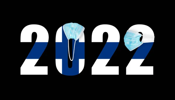 Σημαία Φινλανδίας Φόντο Τους Αριθμούς 2022 Στη Μάσκα Από Covid — Φωτογραφία Αρχείου