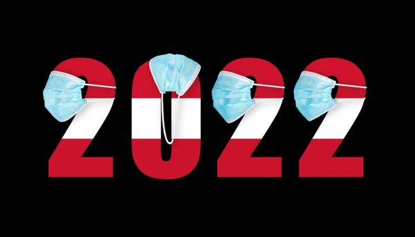 Flagga Österrike Mot Bakgrund Siffrorna 2022 Masken Från Covid — Stockfoto