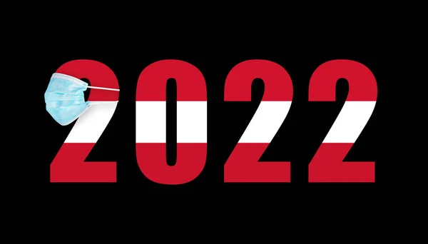 Vlag Van Oostenrijk Tegen Achtergrond Van Nummers 2022 Het Masker — Stockfoto