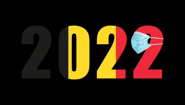 蒙面编号2022的背景下的比利时国旗 — 图库照片