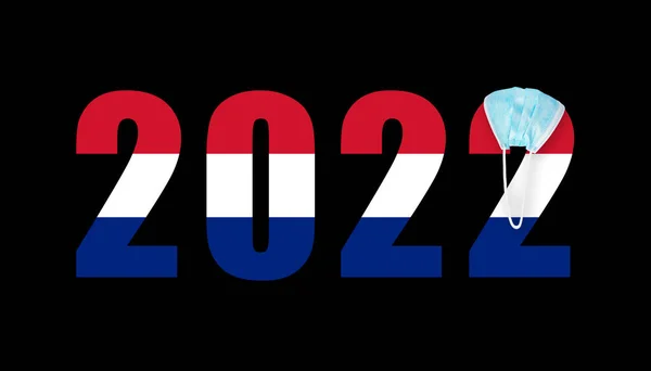 Zászló Hollandia Hátterében Számok 2022 Maszk Kovid — Stock Fotó