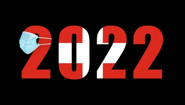 Steagul Elveției Fundalul Numerelor 2022 Mască Covid — Fotografie, imagine de stoc