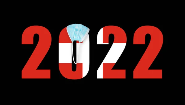 스위스의 Flag Switzerland 2022 숫자의 배경에 공복에서마스크에 — 스톡 사진