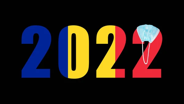 Vlag Van Roemenië Tegen Achtergrond Van Nummers 2022 Het Masker — Stockfoto